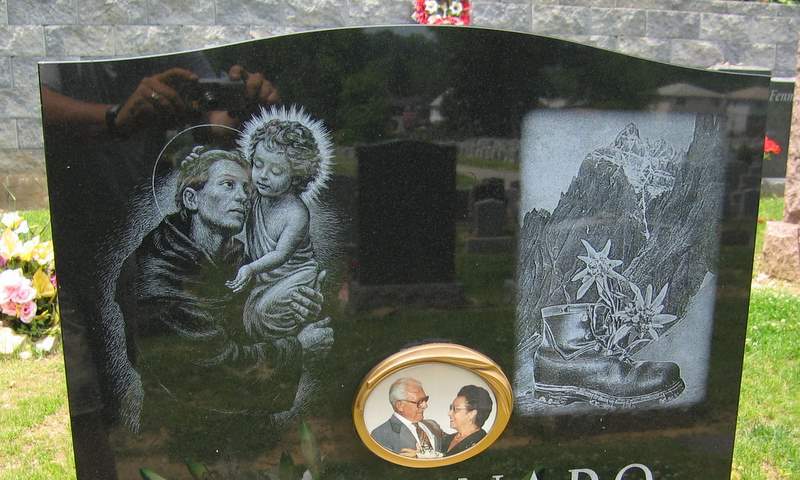 Etched detail on a granite memorial